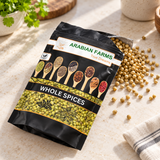 Illustrative Arabian Farms Whole Coriander Seeds (Sabit Dhania) pack with loose spices on a bright kitchen surface image 1